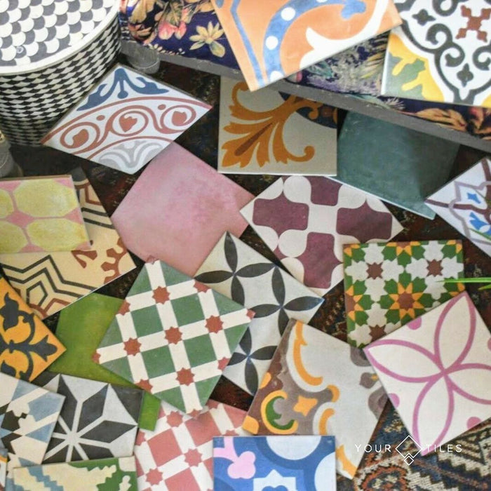 GANZE FLIESENPROBE Fayrouz MINI-Fliese | Marokkanisch | 15 cm x 15 cm | Patchwork-Fliese