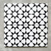 Agadir MINI Schwarz & Weiß Fliesen im marokkanischen Stil im Format 15 × 15 cm aus Feinsteinzeug, als Vierer-Anordnung dargestellt, um das sich wiederholende geometrische Sternmuster in Schwarz und Weiß auf neutralem Hintergrund zu zeigen.