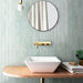Badezimmer mit Nomadin Brick Mintgrün Wandfliesen im Format 6 × 24,6 cm, vertikal hinter einem Aufsatzwaschbecken verlegt – für einen frischen, zeitgemäßen Look.