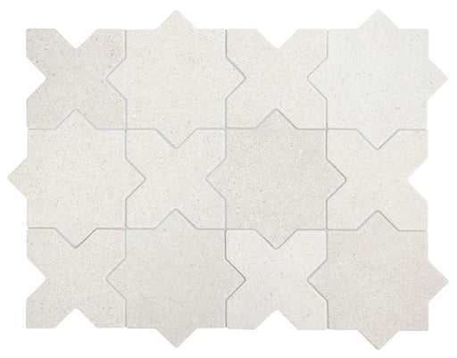 Produktabbildung der Dohar Avorio Rocks Star & Cross Wand- und Bodenfliesen mit dekorativem geometrischem Design in sanften Elfenbein- und von Naturstein inspirierten Farbtönen. Die Aufnahme zeigt das charakteristische ineinandergreifende Muster sowie die dezente Oberflächenstruktur der Kollektion.