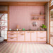 Interior mit Eclipse Rosa Musterfliesen im Terrazzo-Look, die sanfte Blush-Rosa- und warme Neutraltöne in einem markanten geometrischen Kreisdesign vereinen. Kombiniert mit rosafarbenen Küchenfronten, natürlichen Holzakzenten und feinen, japanisch inspirierten Details entsteht ein verspieltes und zugleich elegantes Ambiente, das hell, modern und voller Persönlichkeit wirkt. Das sich wiederholende Muster sorgt für Dynamik und visuelles Interesse, während die sanfte Farbpalette eine harmonische und stilvolle 