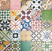Fayrouz Patchwork Feinsteinzeugfliesen im marokkanischen Stil im Format 20 × 20 cm, angeordnet als farbenfroher Patchwork-Mix aus geometrischen und floralen Mustern. Die Gestaltung zeigt kräftige Blau-, Grün- und Rosatöne sowie warme neutrale Nuancen.