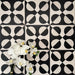  Abstrakte Schwarze Illusion Musterfliese im Format 20 × 20 cm, in einem wiederholten Raster dargestellt, um das markante Design mit optischer Illusion zu präsentieren. Kontrastreiche geschwungene Formen in Schwarz und sanftem Creme ergeben ein ausdrucksstarkes geometrisches Muster, ergänzt durch florale Akzente, die die Fliesen als Statement-Lösung für Akzentwände, Bodenflächen oder dekorative Küchenrückwände hervorheben.