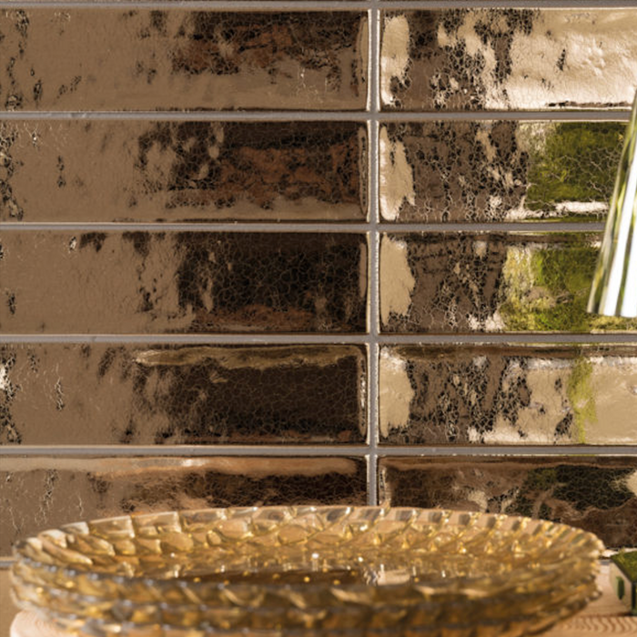 Vincia Antik-Goldfliese | Craquelé-Wandfliese | 5 cm x 25 cm
