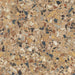 Close-up of the Stuzzi Amber 60x60cm terrazzo style porcelain tile, featuring a warm amber-toned base with a mix of large and small stone fragments in cream, ochre, rust, charcoal and soft grey, finished with a realistic 4D brushed surface texture.