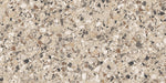 Close-up of the Stuzzi Dolmia 60x120cm terrazzo style porcelain tile, featuring a warm beige base with a blend of cream, taupe, brown, grey and charcoal stone fragments. The realistic 4D brushed finish enhances the texture and depth, creating an authentic terrazzo effect.