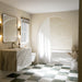 Bathroom interior featuring Divine Verde Green Matt Marble effect 30 × 30cm porcelain floor tiles in a chequerboard layout, styled with a marble vanity, soft neutral walls, and natural light creating a calm, balanced space.