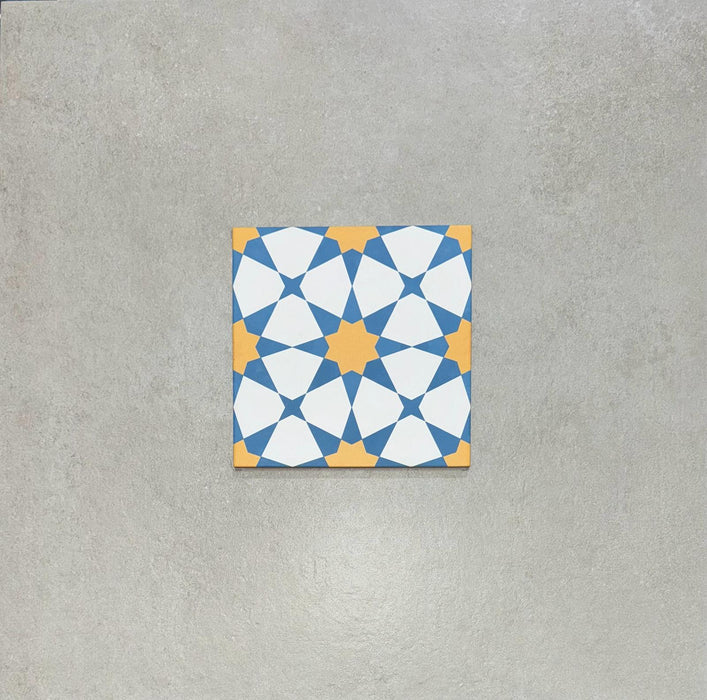 GANZE FLIESENPROBE Agadir Blau & Gelb Marokkanische Fliese 20cm x 20cm