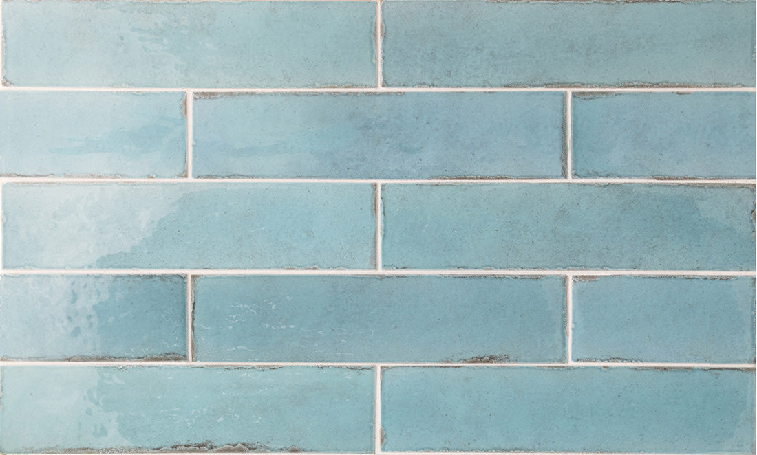 HELE FLISPRØVEN Nomadin Brick Aqua Industriell stil Veggflis 6 cm x 24,6 cm