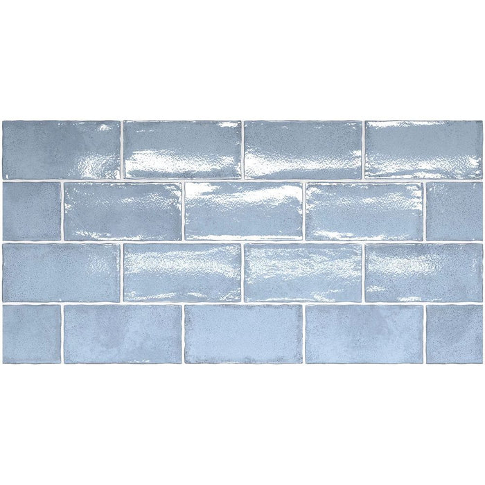 Dordogne Ash Blau Rustikale glänzende Wandfliese 7,5 cm x 15 cm