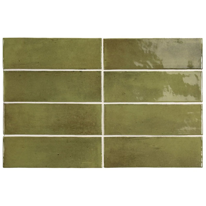 GANZE FLIESENPROBE Atlas Verde Mini Brick | glänzende Fliese | 5cm x 15cm