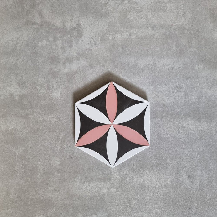MUESTRA COMPLETA DE AZULEJO Bloom Rose Hexagonal 18,7 cm x 21,6 cm