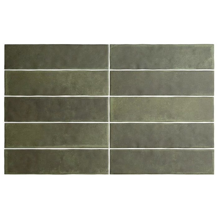 CELÁ VZORKA DLAŽBY Mnichov Cihla Khaki-zelená | 6cm x 24,6cm | Matná dlažba na stěnu a podlahu