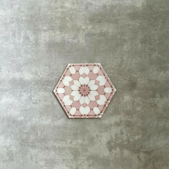 GANZE FLIESENPROBE Medina Rosa | Hexagon Fliese | 18,7 cm x 21,6 cm