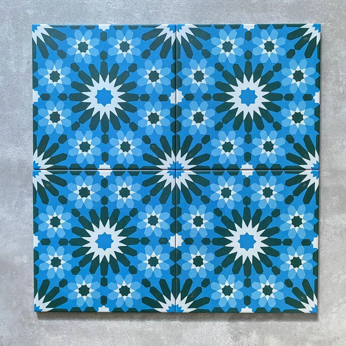 Fez Seeuferblau | Marokkanischer Stil | 20cm x 20cm