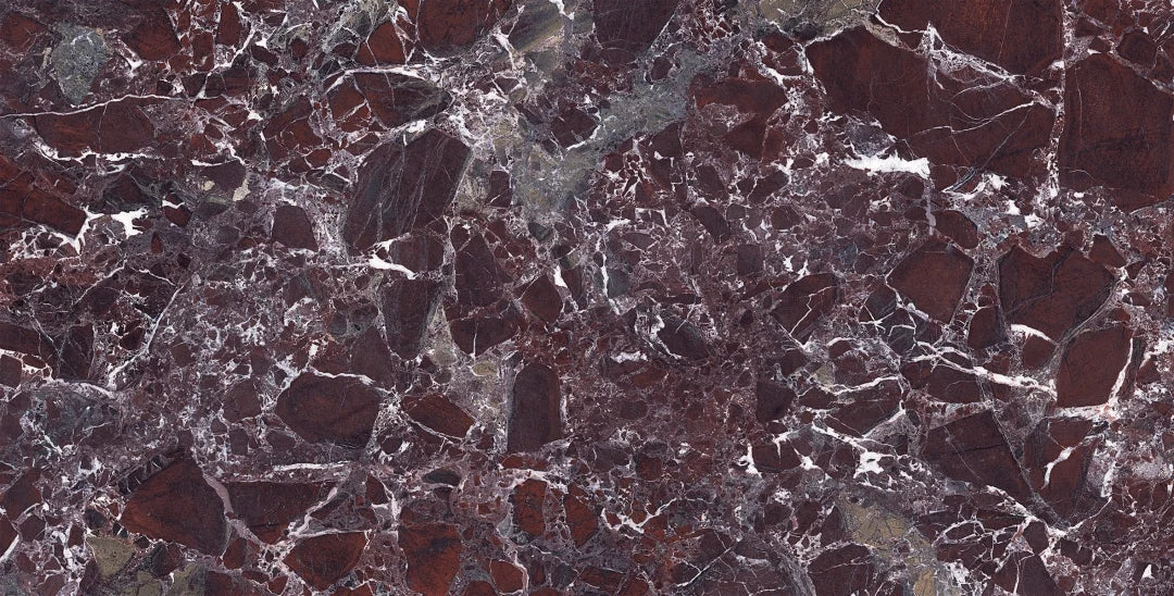 Mostră de placă tăiată Levante Bordeaux Mat, aspect marmură | Plăci de perete și de pardoseală din gresie porțelanată | 60 cm x 120 cm