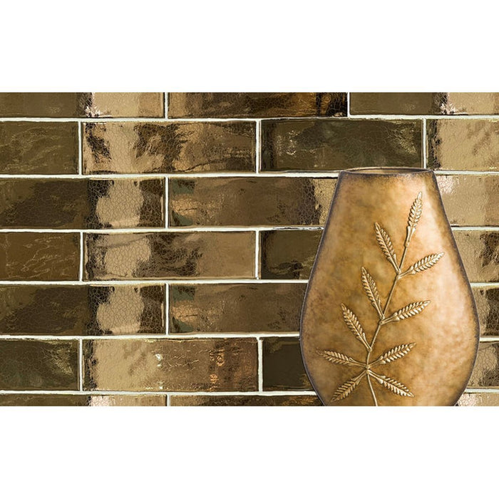 Vincia Antik-Goldfliese | Craquelé-Wandfliese | 5 cm x 25 cm