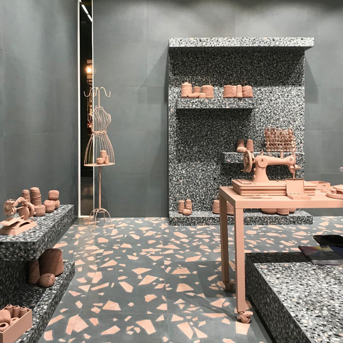 GESCHNITTENE FLIESENPROBE Melodie Rock Terrazzo Grün 60 × 60 cm