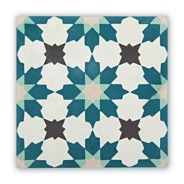 HELE FLISPRØVE Madeira blågrøn Marokkansk flise 20 x 20cm