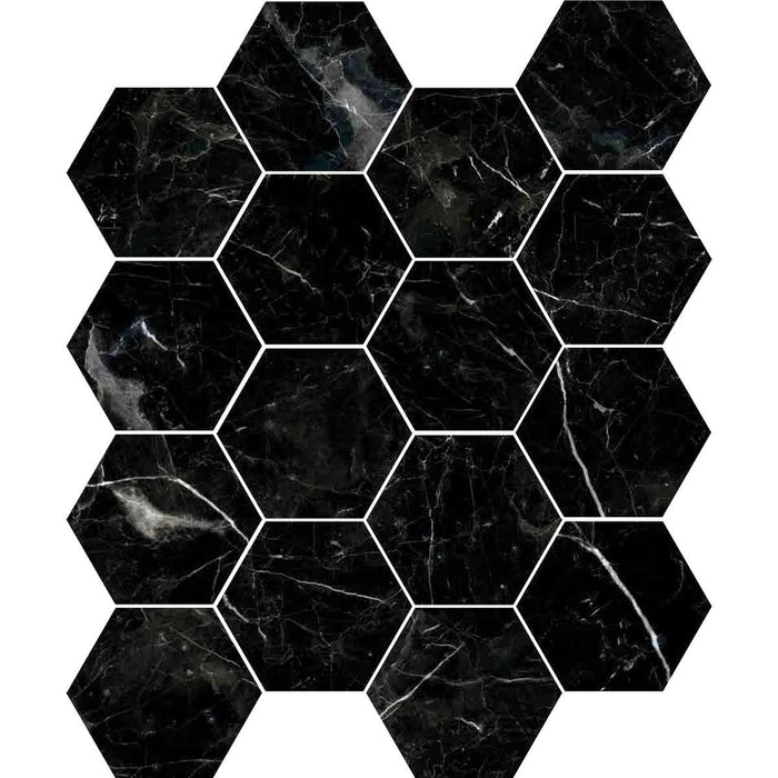 Roma Schwarze Hexagon-Wand- und Bodenfliese aus Porzellan, matt, rutschfest, 15 cm x 17,3 cm