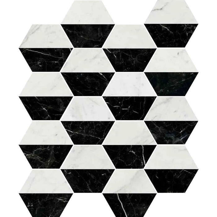 Roma Weiß & Schwarz Hexagon-Wand- und Bodenfliese aus Porzellan, matt, rutschfest, 15 cm x 17,3 cm