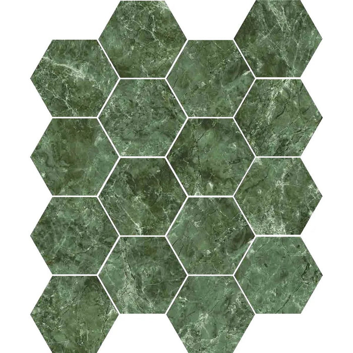 ÉCHANTILLON COMPLET DE CARRELAGE Roma Vert Hexagone Carrelage mural et de sol en porcelaine, mat, antidérapant, 15 cm x 17,3 cm