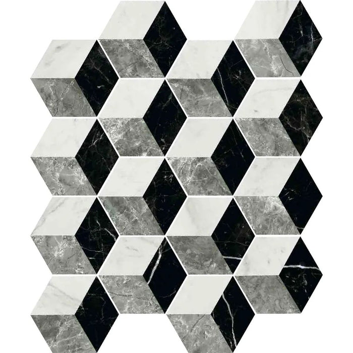 GANZE FLIESENPROBE Roma Grau Mix Hexagon-Wand- und Bodenfliese aus Porzellan, matt, rutschfest, 15 cm x 17,3 cm