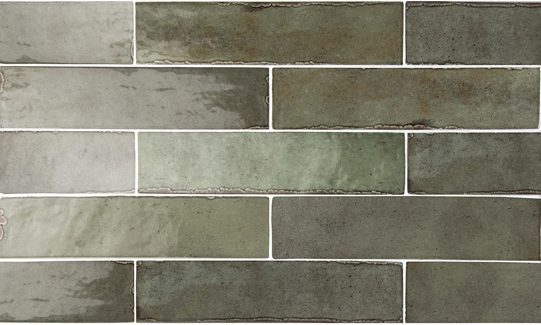 Hel flisprøve Nomadin Brick salviegrønn veggflis i industristil 6 cm x 24,6 cm