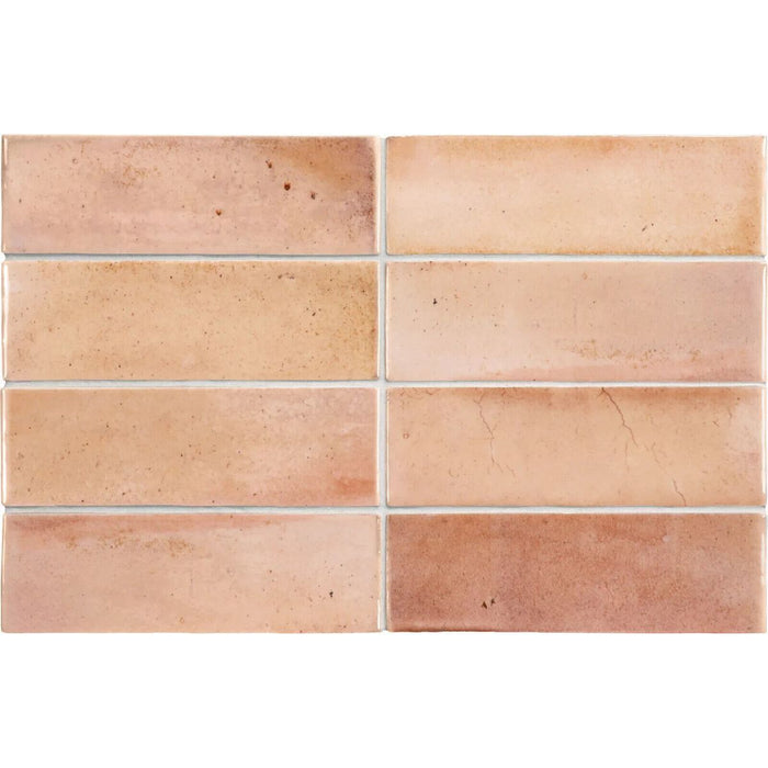 ÉCHANTILLON DE CARRELAGE ENTIER Saigon Brick Rosa carreau mural brillant 5,1 cm x 16,1 cm
