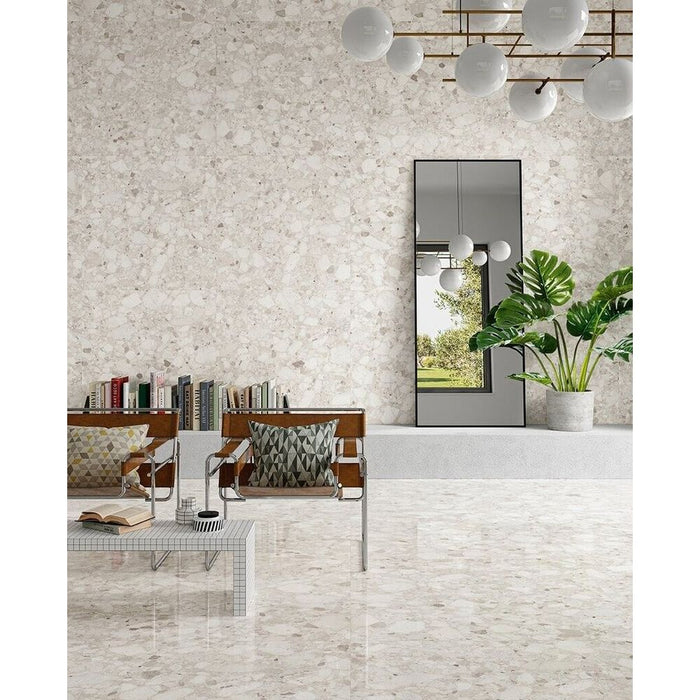 GESCHNITTENE FLIESENPROBE (Schnittstück ca. 15cm x 30cm) Venezianisch Elfenbein Matt | Terrazzofliese | 60cm x 120cm