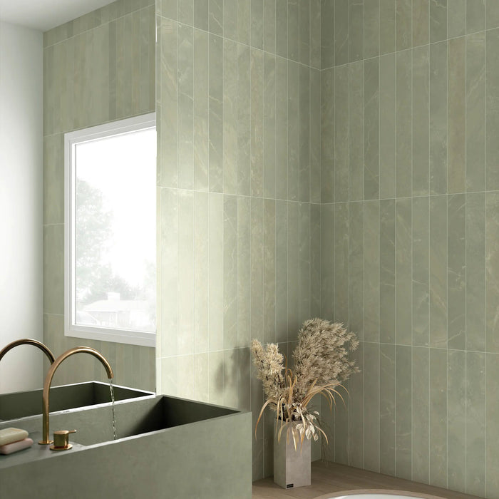 Izmir Verde Grün Marmoreffekt Wand- und Bodenfliesen 7,5 cm x 60 cm