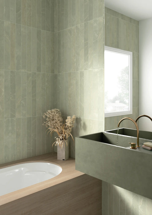 Izmir Verde Grün Marmoreffekt Wand- und Bodenfliesen 7,5 cm x 60 cm
