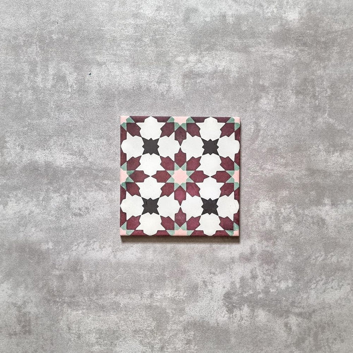 HELE FLISSEPRØVE Madeira Bordeaux Marokkansk flise 20cm x 20cm